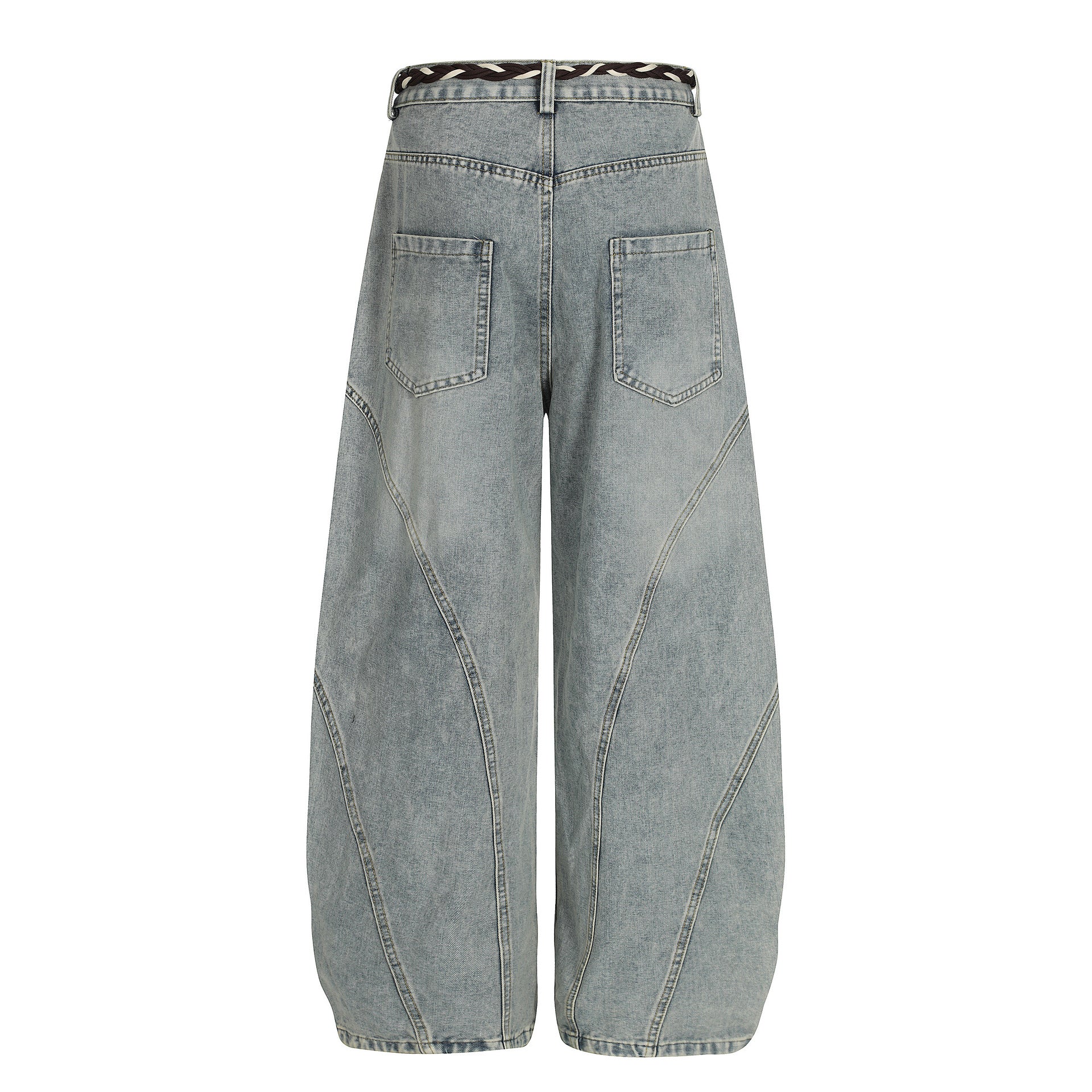 Denim Retro Belt Detail | Patchwork Barrel Jeans