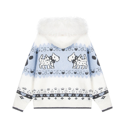 Puppy Charm | Knitted Cardigan with Faux Fur Hood - Santo 