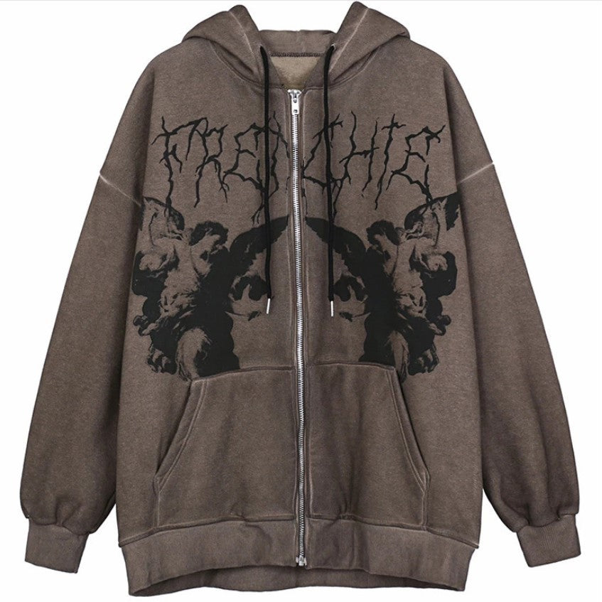 Cherub Chaos | Angel Print Zip Hoodie