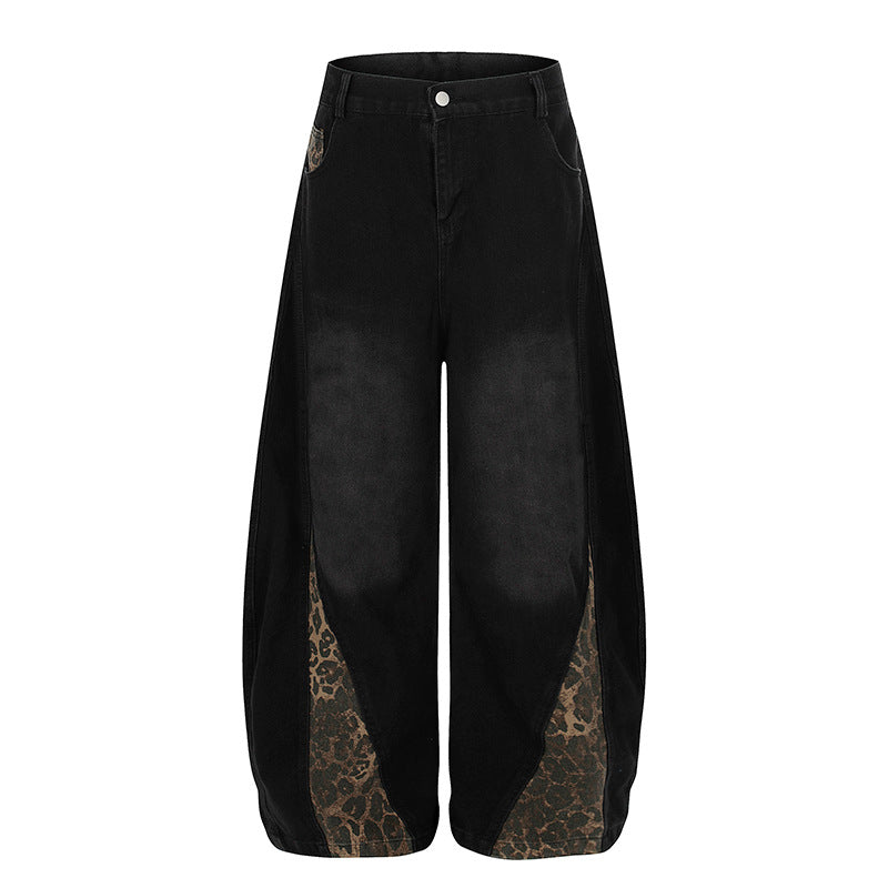 Wild Swerve | Leopard Inset Balloon Denim Pants - Santo 