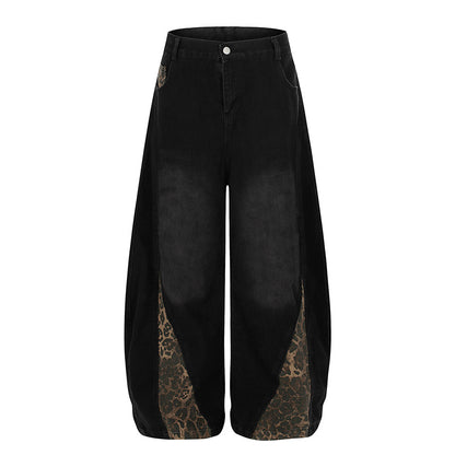 Wild Swerve | Leopard Inset Balloon Denim Pants - Santo 