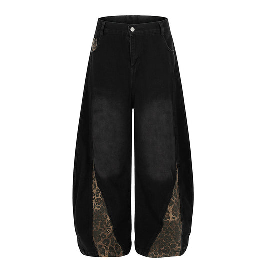 Wild Swerve | Leopard Inset Balloon Denim Pants - Santo 