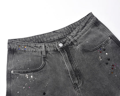 Starry Washed Rhinestone | Denim Shorts - Santo 