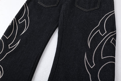 Baggy Barrel | Embroidery Wide Jeans