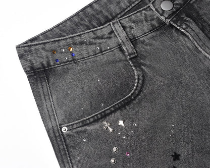 Starry Washed Rhinestone | Denim Shorts - Santo 