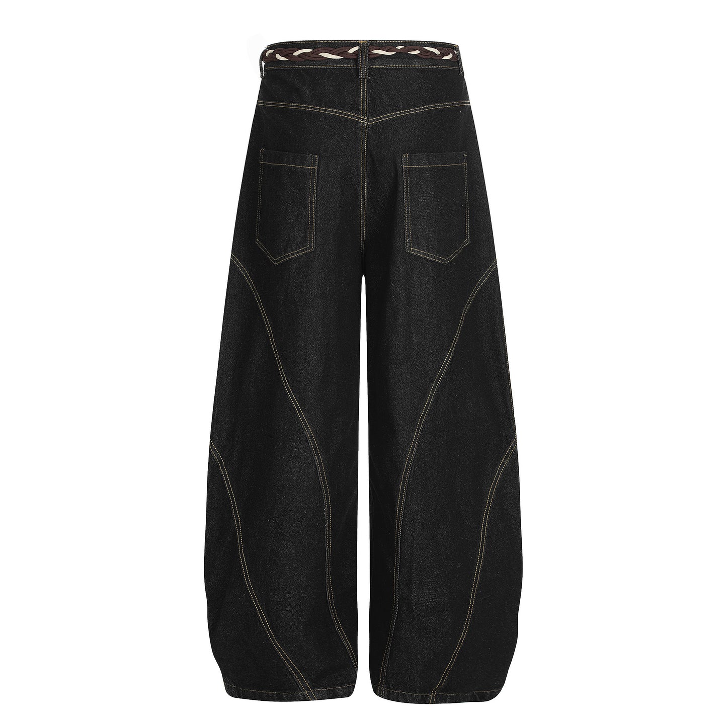 Denim Retro Belt Detail | Patchwork Barrel Jeans