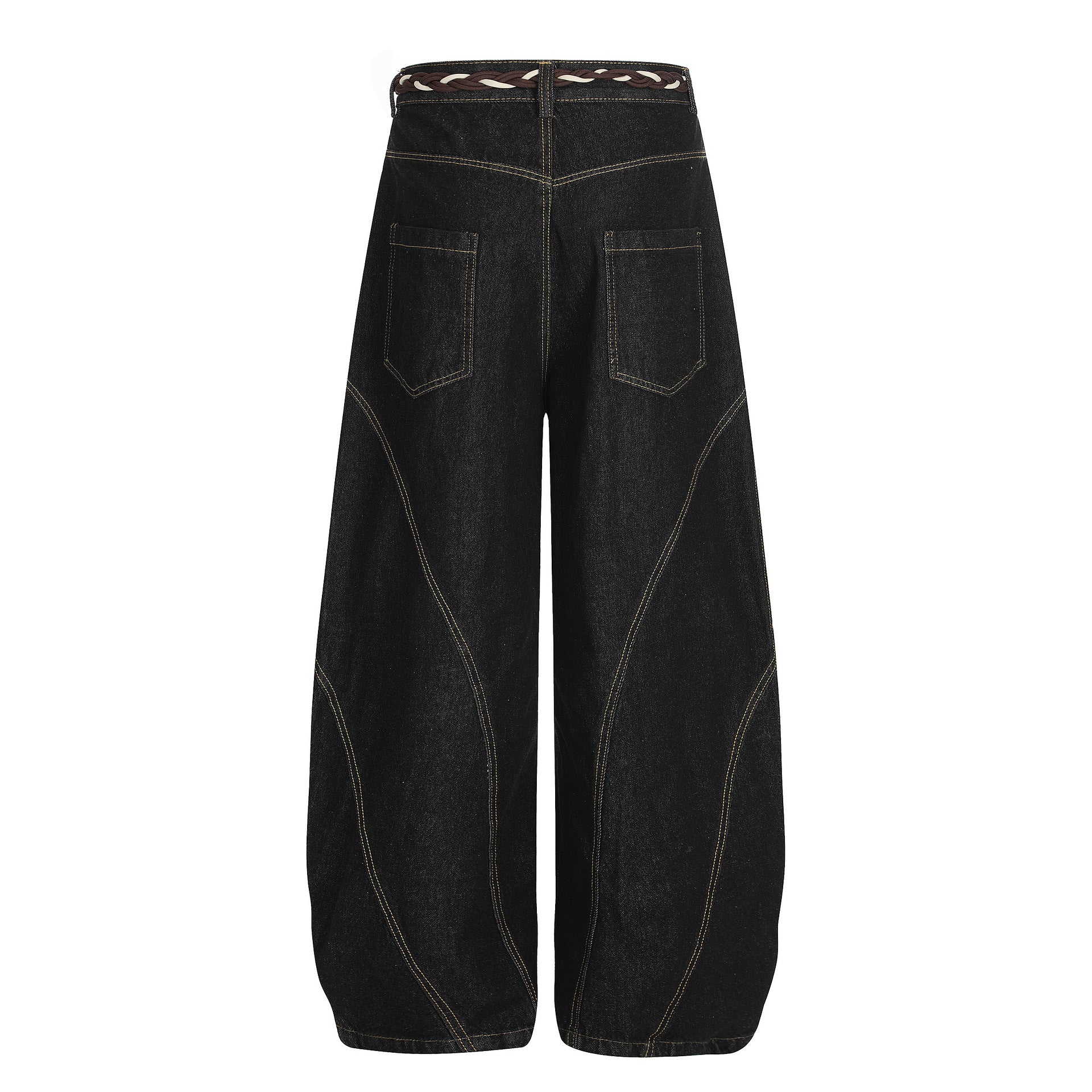 Denim Retro Belt Detail | Patchwork Barrel Jeans