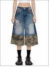 Unisex Wide-Legged Patchwork Shorts | Distressed Denim