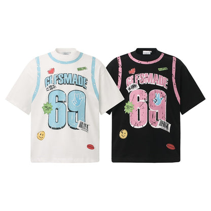 Distressed Number 69 Graphic Print T-Shirt