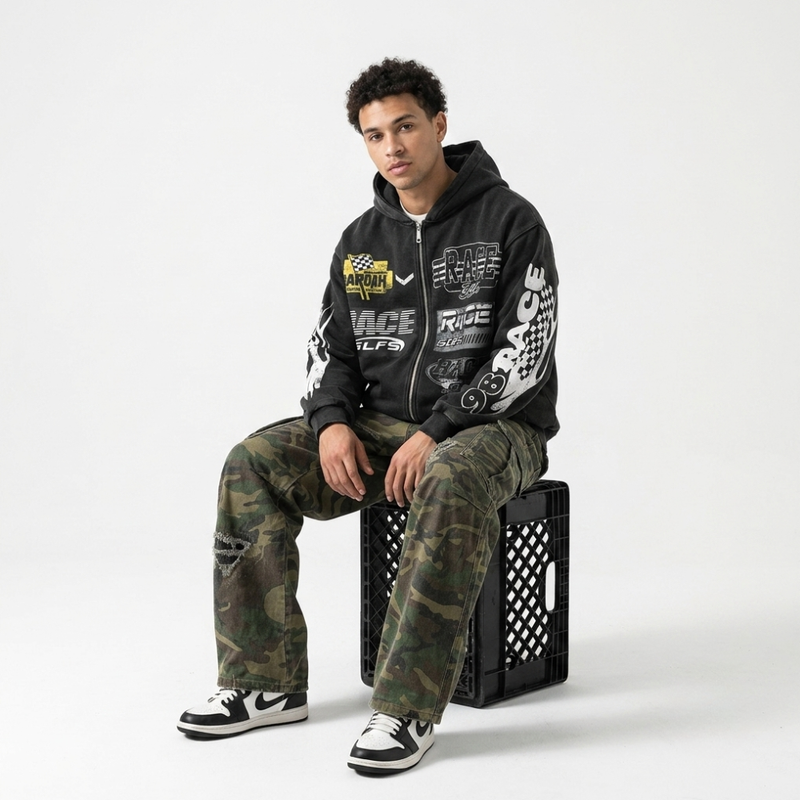 Washed Racing | Zip Up Hoodie - Santo 