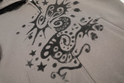 Gothic Spray Print | Zip Up Hoodie - Santo 