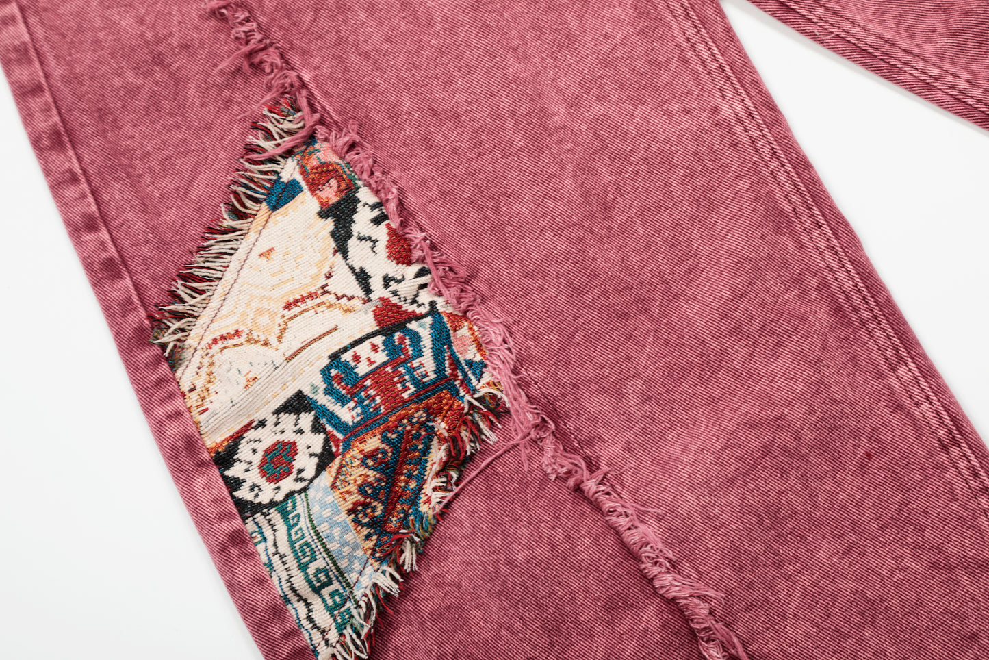 Patch Dream | Washed Rose Jeans with Tapestry Accents