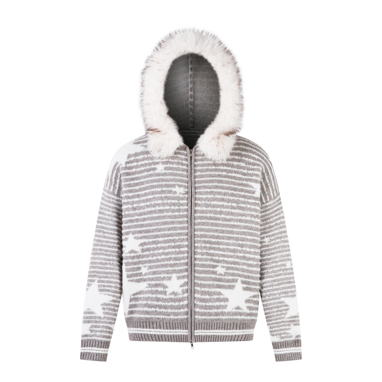 Winter Sky | Knitted Hoodie with Faux Fur Trim