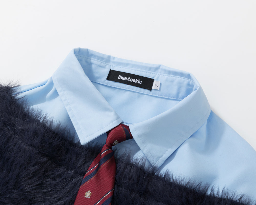 Preppy Fuzz | Mock-Layered Tie Collar Sweater - Santo 
