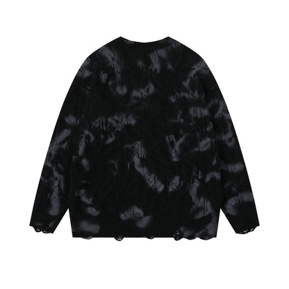 Charcoal Fade | Distressed Tie-Dye Knit Pullover