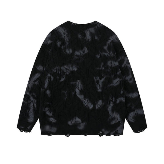 Charcoal Fade | Distressed Tie-Dye Knit Pullover