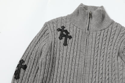 Fuzzy Pup | Striped Knit Cardigan with Dog Embroidery