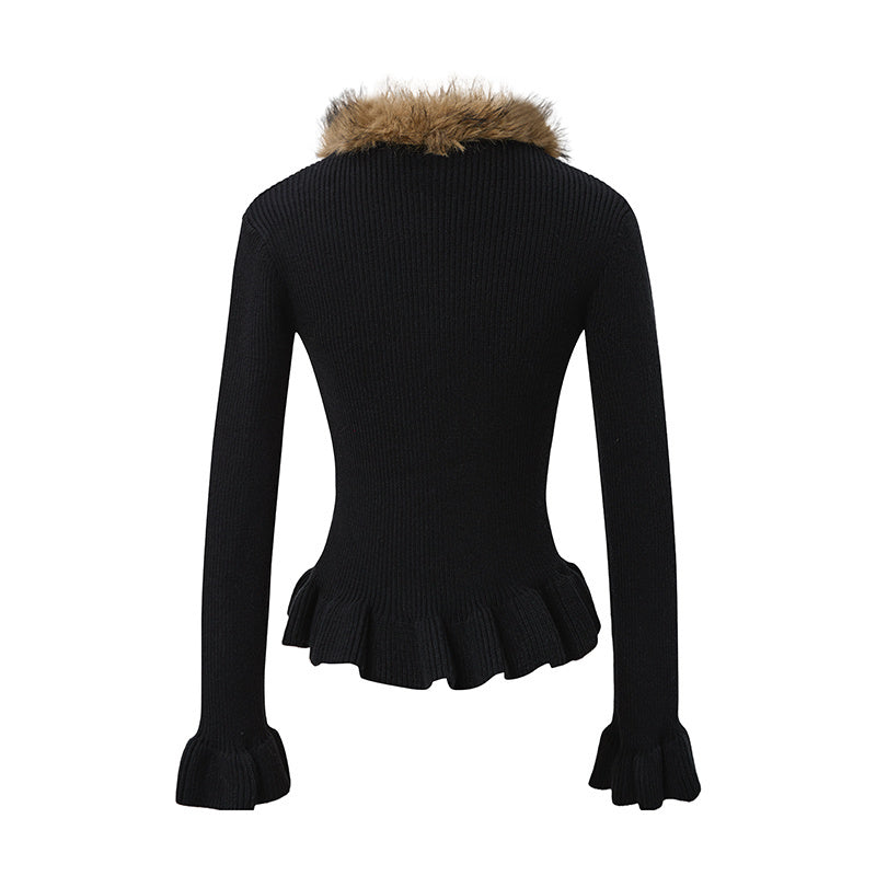Buckled Fur | Knit Cardigan with Faux Trim - Santo 