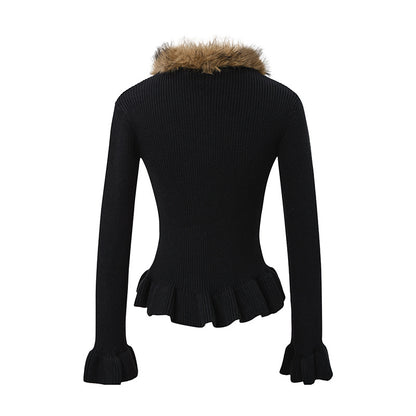 Buckled Fur | Knit Cardigan with Faux Trim - Santo 