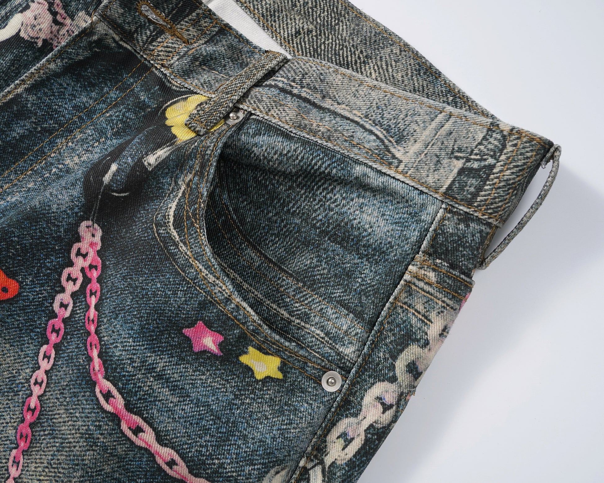 Pastel Chain Print | Denim Jeans - Santo 