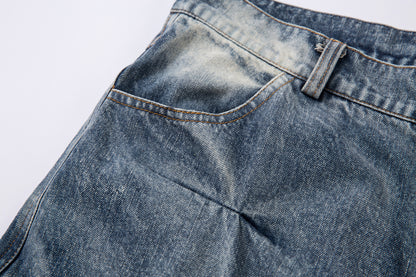 Washed Grid Pleat | Denim Jeans - Santo 