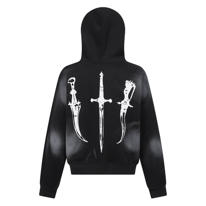 Gothic Distressed Print | Zip-Up Hoodie - Santo 