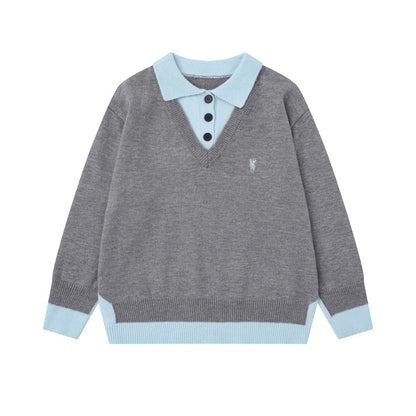 Classic Line | Contrast Collar Knit Polo Sweater - Santo 