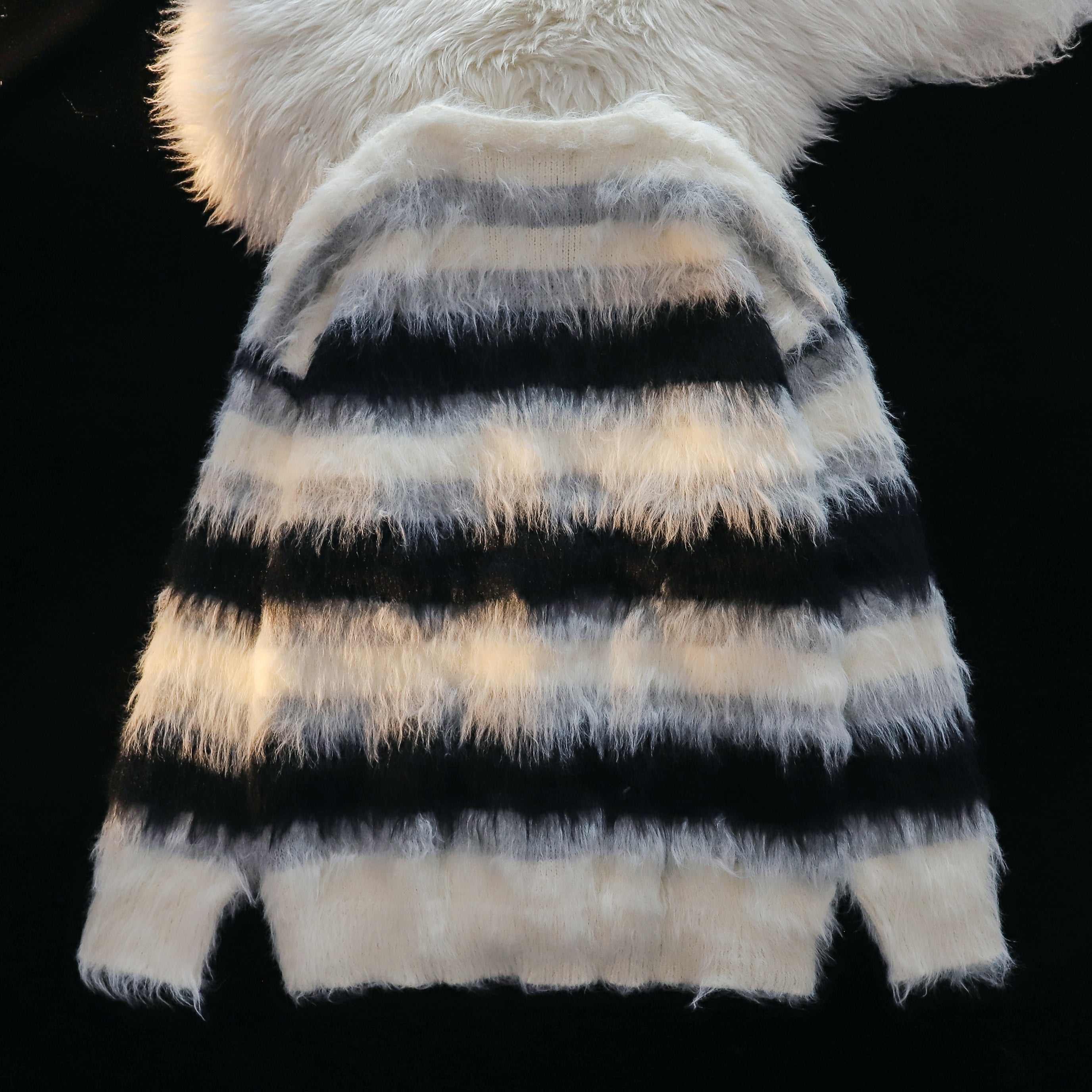 Furry Line | Striped Button-Up Fluffy Cardigan