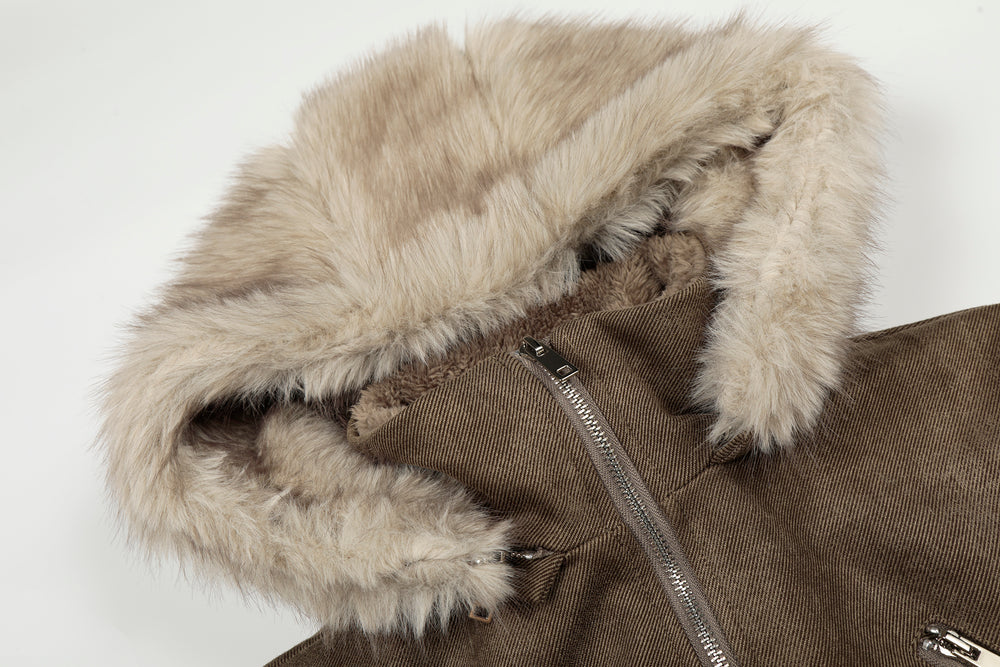 Urban Luxe | Bomber Jacket with Faux Fur Trim Brown - Santo 