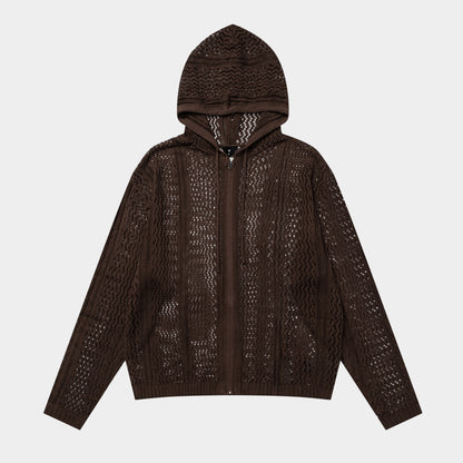 Crochet Mesh | Knit Zip Up Hoodie - Santo 
