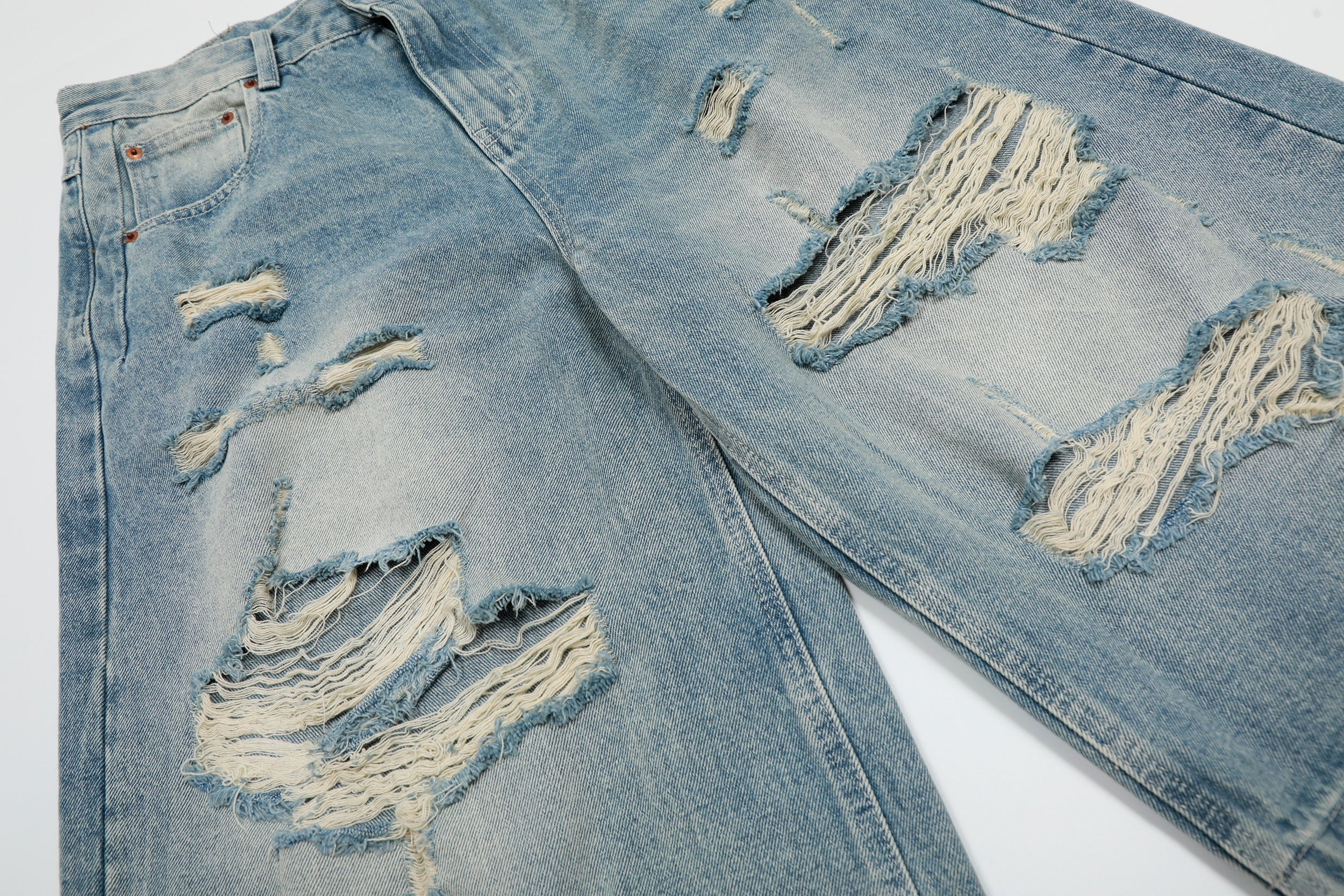 Distressed Wide-Leg Shorts | Ripped Washed Denim