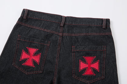 Iron Cross Embroidered | Baggy Jeans - Santo 