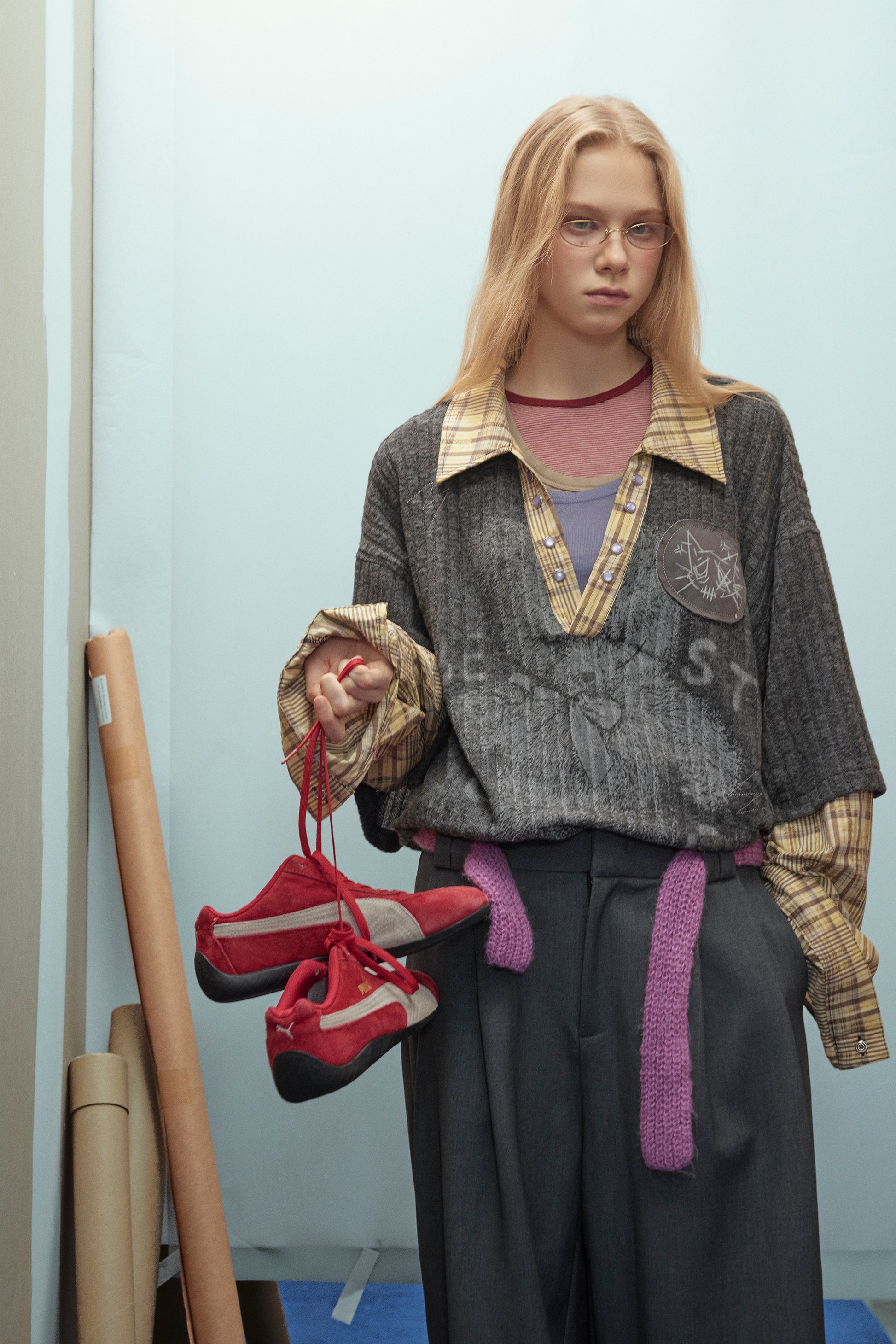 Vintage Plaid Teddy | V-Neck Sweatshirt - Santo 