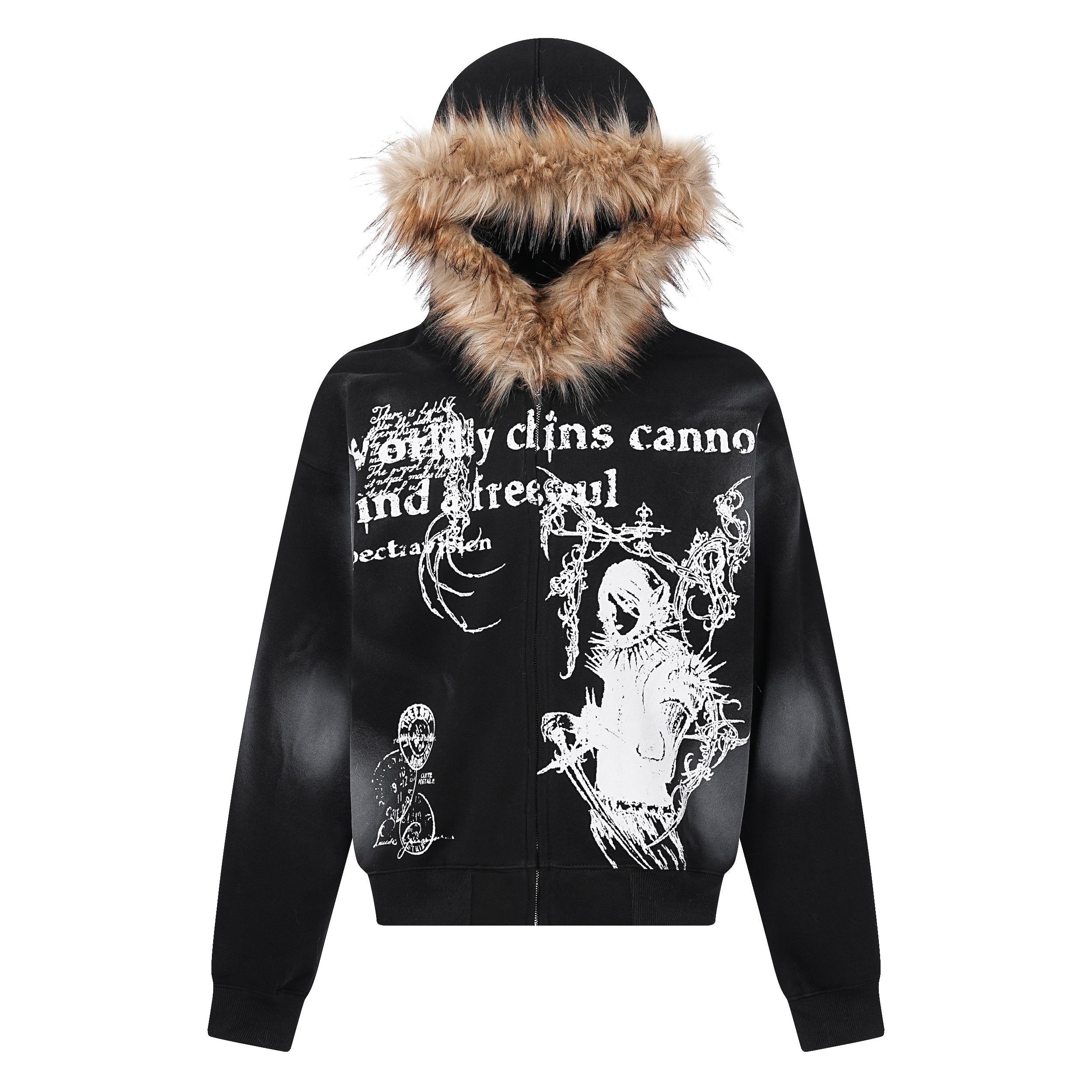 Gothic Distressed Print | Zip-Up Hoodie