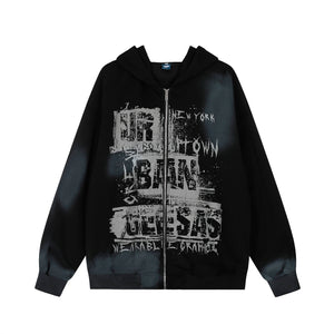 Graffiti Print | Oversized Zip Up Hoodie - Santo 