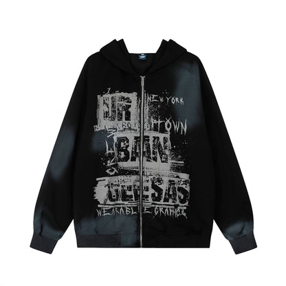 Graffiti Print | Oversized Zip Up Hoodie - Santo 