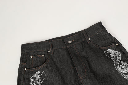 Snake Embroidery | Denim Jeans - Santo 