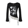 Butterfly Lace | Asymmetric Hem Printed Top