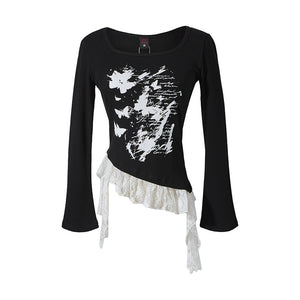 Butterfly Lace | Asymmetric Hem Printed Top