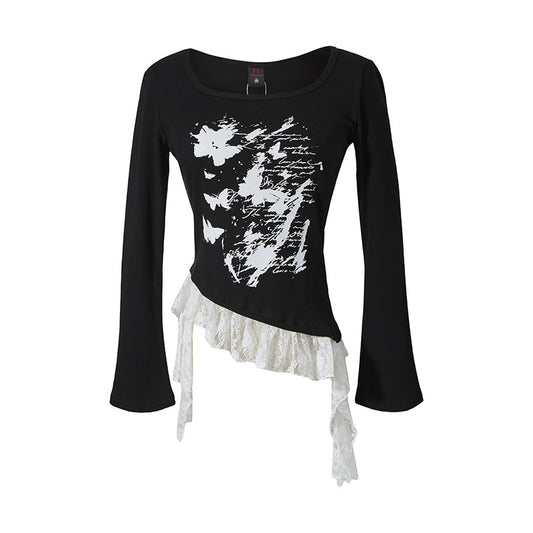 Butterfly Lace | Asymmetric Hem Printed Top