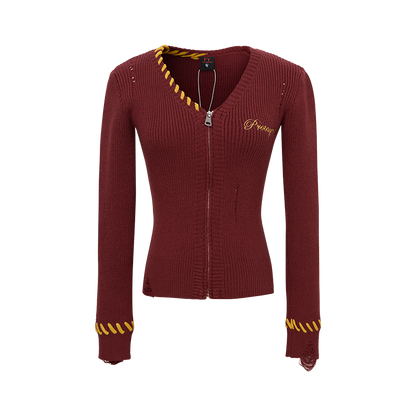 Varsity Twist | Zip-Up Ribbed Knit Cardigan