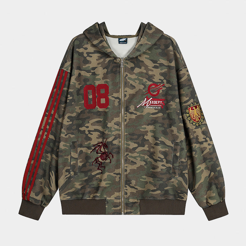 Camo Varsity Patch | Zip Up Hoodie - Santo 