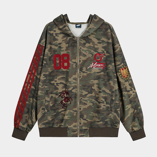 Camo Varsity Patch | Zip Up Hoodie - Santo 