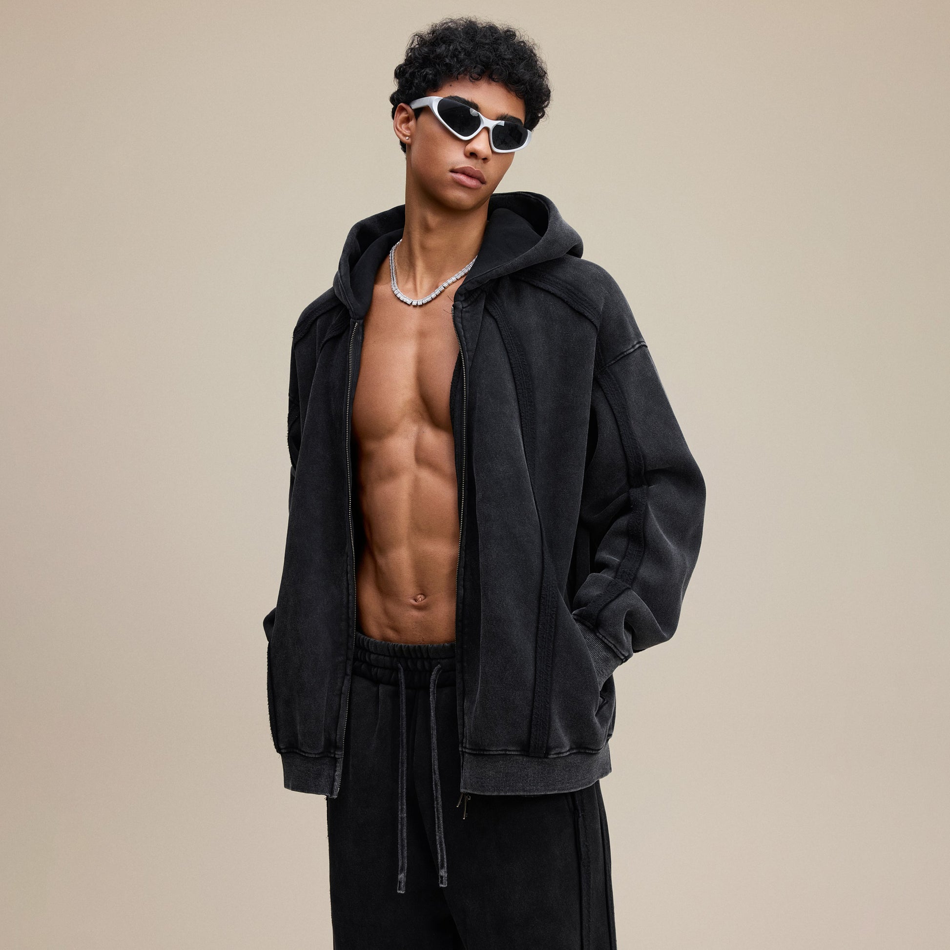 Structured Panel | Baggy Zip-Up Hoodie - Santo 