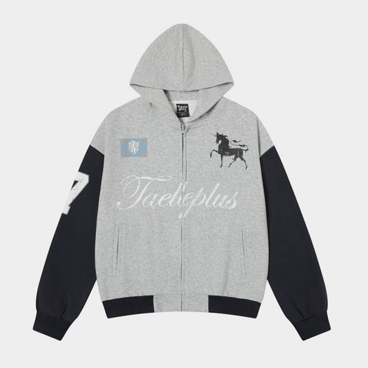 Retro Horse Varsity | Oversized Zip Up Hoodie - Santo 