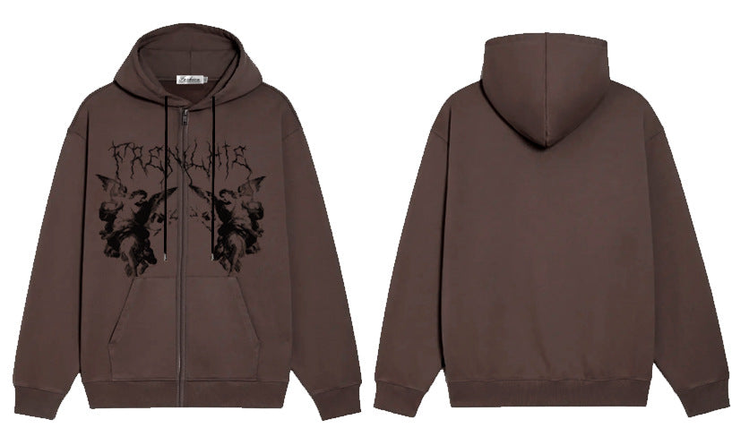 Cherub Chaos | Angel Print Zip Hoodie