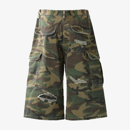 Destroyed Camo | Baggy Cargo Shorts - Santo 