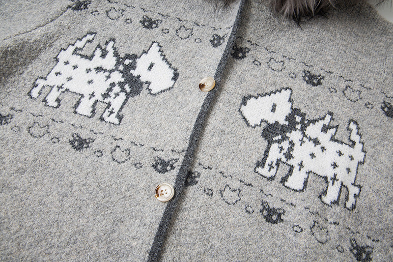 Puppy Charm | Knitted Cardigan with Faux Fur Hood - Santo 