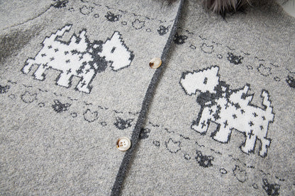 Puppy Charm | Knitted Cardigan with Faux Fur Hood - Santo 