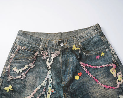 Pastel Chain Print | Denim Jeans - Santo 